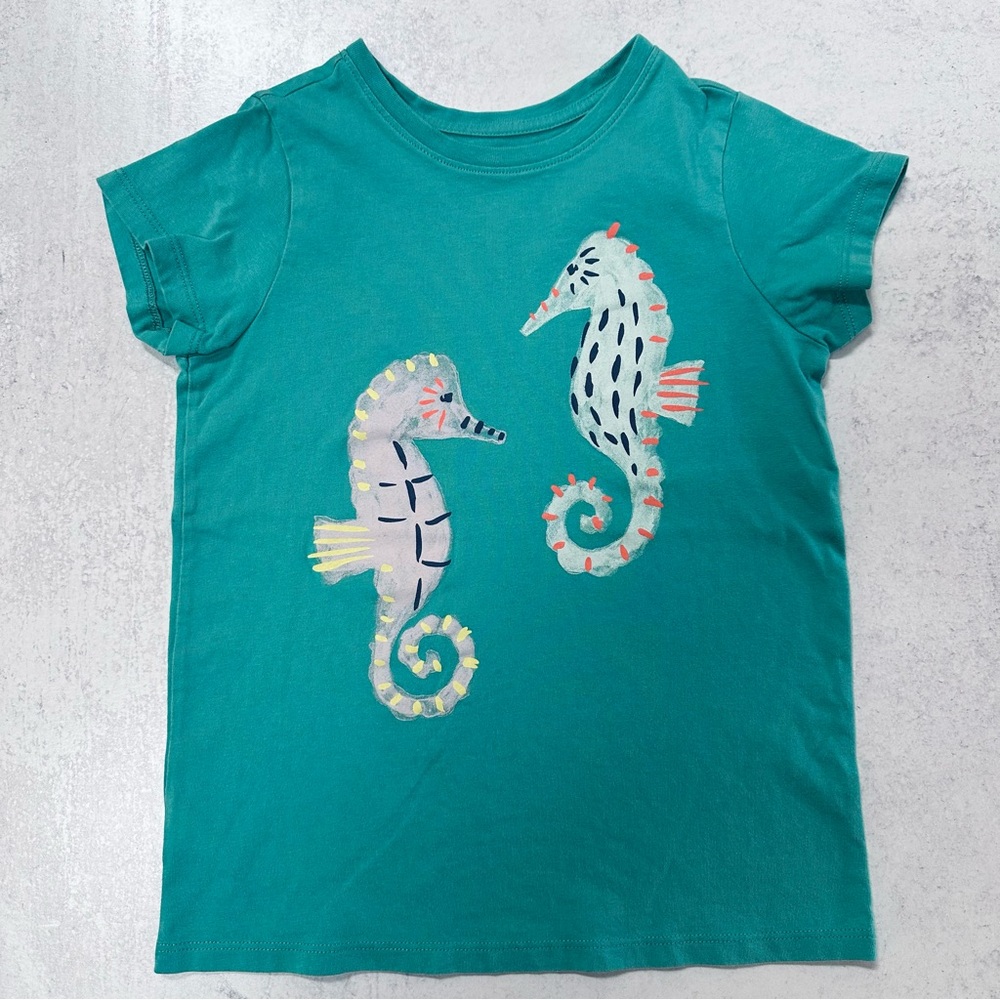 Tea Collection Girls’ Teal Seahorse T-Shirt - Sz 8